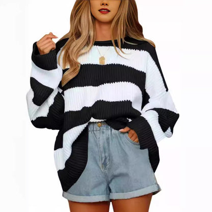 Pull femme oversize rayé bleu pastel en maille douce