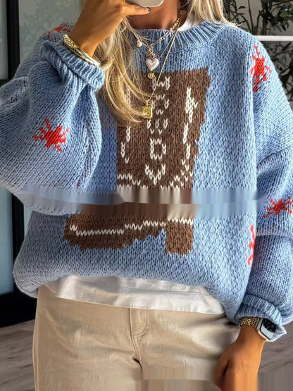 Pull mi-long en laine à manches longues pour femme
