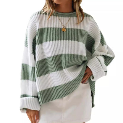Pull femme oversize rayé bleu pastel en maille douce
