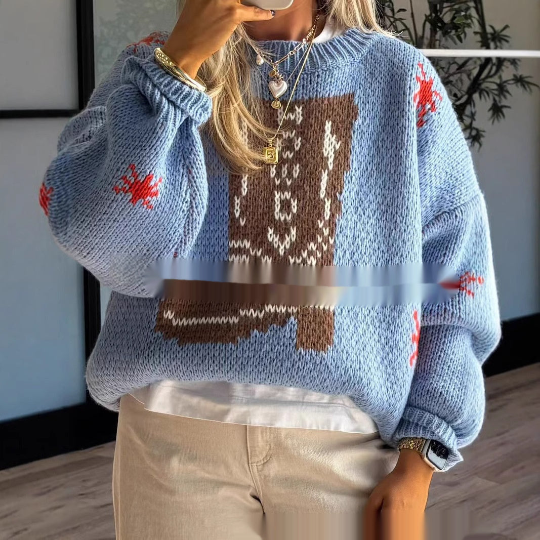 Pull mi-long en laine à manches longues pour femme