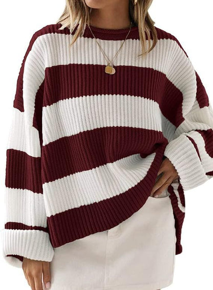 Pull femme oversize rayé bleu pastel en maille douce
