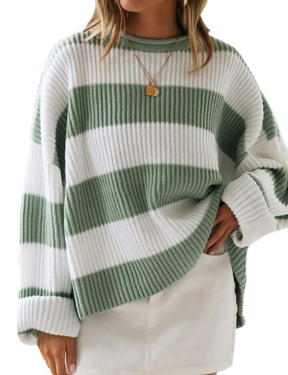 Pull femme oversize rayé bleu pastel en maille douce